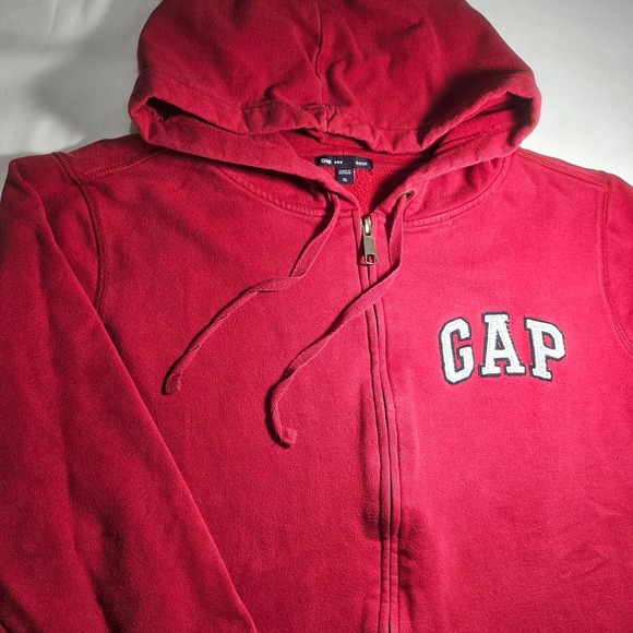 GAP Tops - Gap Stretch Red Full Zip Hoodie Arch Logo Fleece Sweatshirt XL